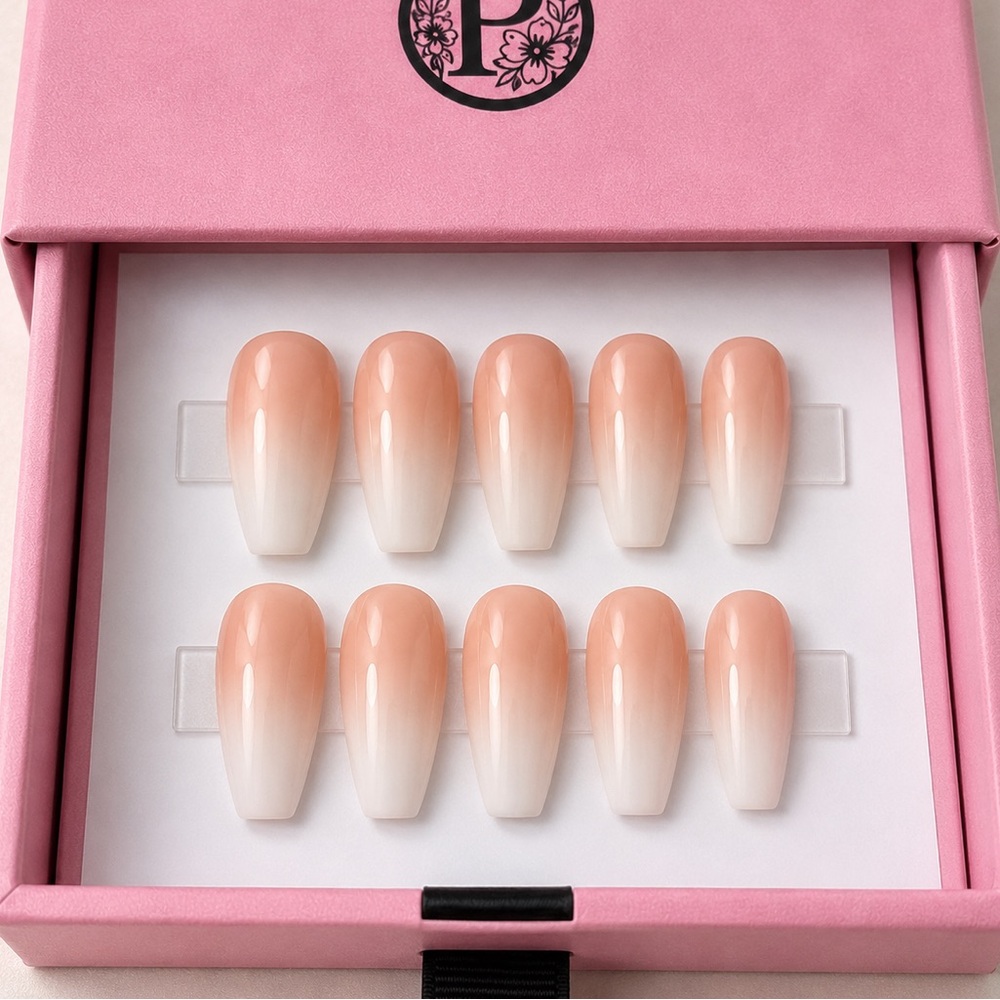 10PC white ombré premium luxury Press On Coffin Nails